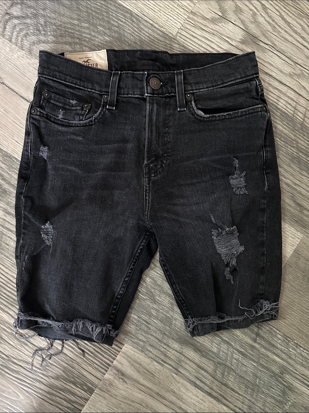 Hollister‎ Black Denim Jean shorts with Logo Patch distressed women’s size 28